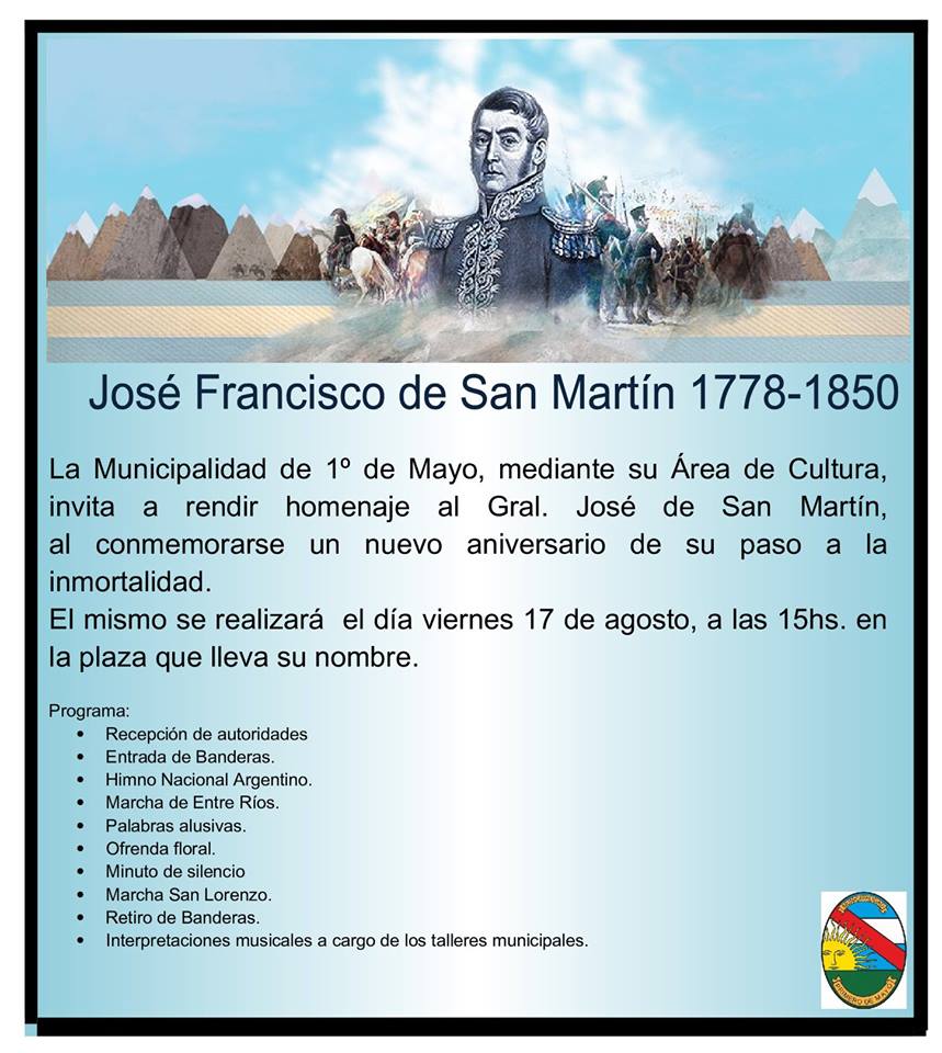 VIERNES 17 DE AGOSTO, HOMENAJE AL GRAL. JOSÉ DE SAN MARTÍN, EN LA PLAZA LOCAL