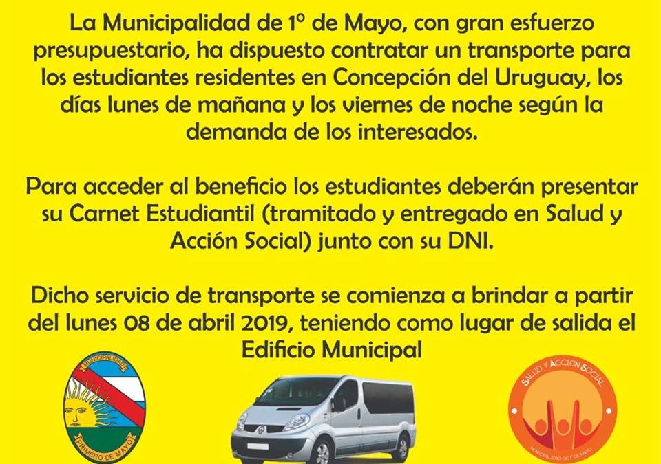 TRANSPORTE GRATIS PARA ESTUDIANTES RESIDENTES EN CONCEPCIÓN DEL URUGUAY