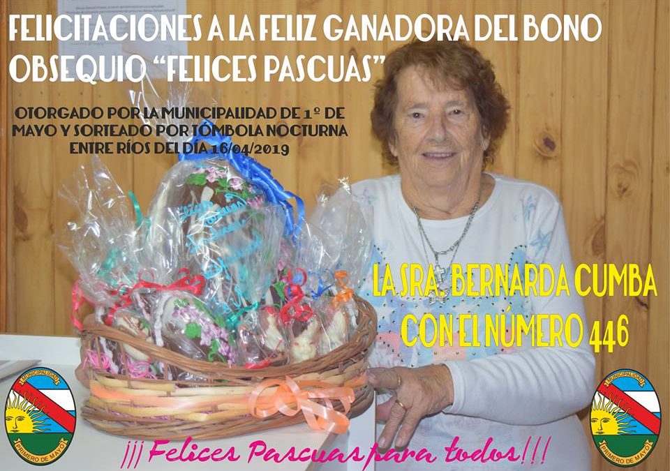 BERNARDA CUMBA GANADORA DEL BONO OBSEQUIO “FELICES PASCUAS” 2019