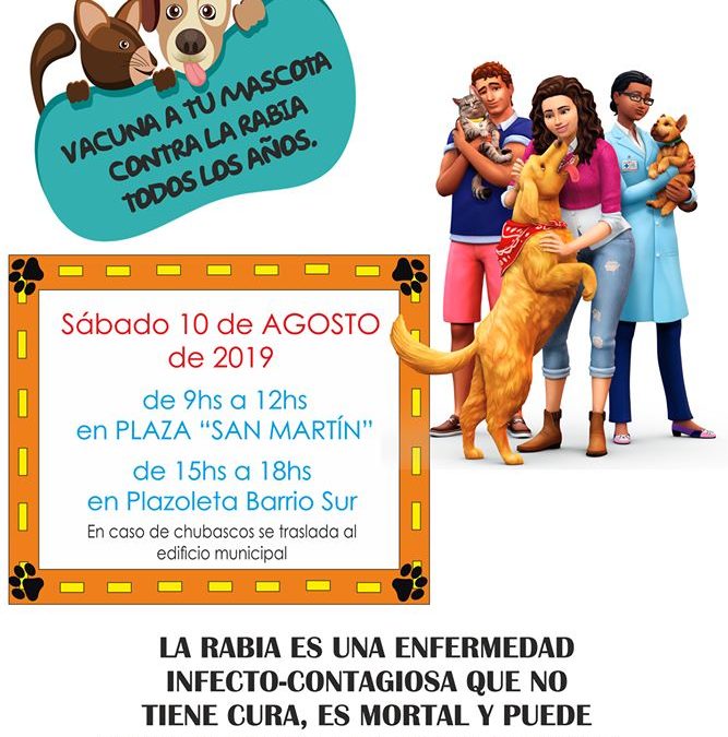 CAMPAÑA GRATUITA DE VACUNACIÓN ANTIRRÁBICA 2019 PARA PERROS Y GATOS A PARTIR DE LOS 3 MESES