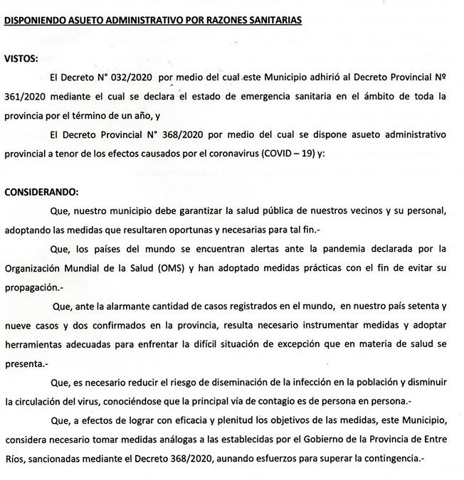 DECRETO DE ADHESIÓN AL ASUETO ADMINISTRATIVO HASTA EL 31 DE MARZO DE 2020