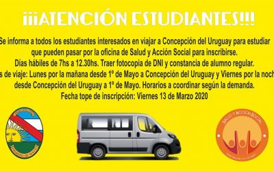 INSCRIPCIONES PARA TRASLADOS DE ESTUDIANTES DESDE 1º DE MAYO A CONCEPCIÓN DEL URUGUAY