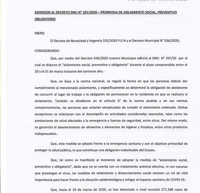 ADHESIÓN AL DECRETO DE NECESIDAD Y URGENCIA DE PRESIDENCIA DE LA NACIÓN ARGENTINA