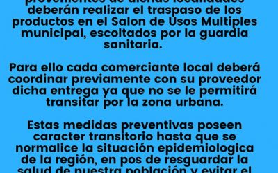 PROOVEDORES DE MERCADERÍAS PROVENIENTES DE LOCALIDADES DE COLON, SAN JOSE O LIEBIG DEBERÁN HACER TRASPASO DE MERCADERIAS EN EL SUM