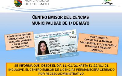 CENTRO EMISOR DE LICENCIAS DE CONDUCIR PERMANECERÁ CERRADO DESDE EL 11 AL 22 DE ENERO 2021