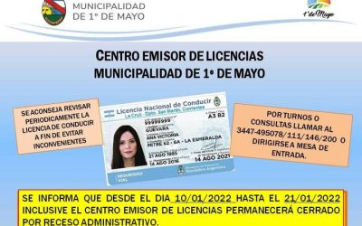 CENTRO EMISOR DE LICENCIAS DE CONDUCIR CERRADO POR RECESO ADMINISTRATIVO A PARTIR DEL 10 DE ENERO 2022