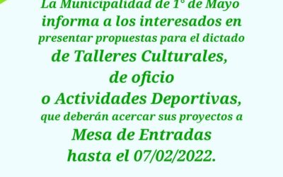 SE RECEPCIONAN PROPUESTAS PARA EL DICTADO DE TALLERES CULTURALES, DE OFICIO Y DEPORTIVOS