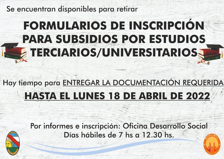 FORMULARIOS PARA SUBSIDIOS POR ESTUDIOS TERCIARIOS/UNIVERSITARIOS