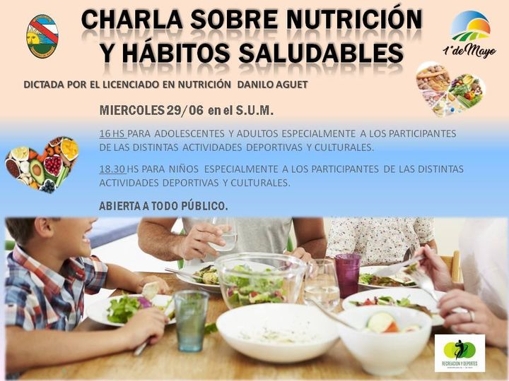 INVITACIÓN A CHARLA SOBRE NUTRICIÓN Y HÁBITOS SALUDABLES