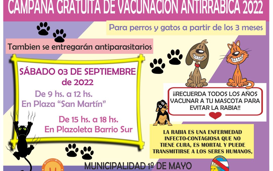 CAMPAÑA GRATUITA DE VACUNACIÓN ANTIRRÁBICA PARA PERROS Y GATOS