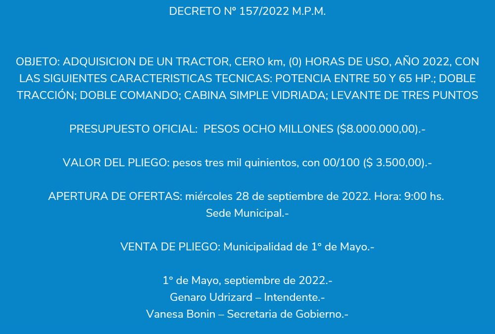 DECRETO 157/2022 M.P.M. – 06 DE SEPTIEMBRE DE 2022