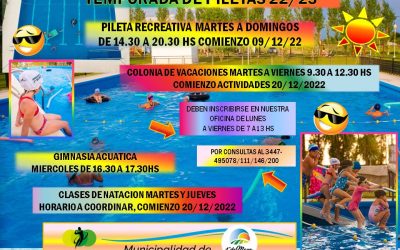 INSCRIPCIONES ABIERTAS PARA COLONIA DE VACACIONES, NATACIÓN Y GIMNASIA ACUATICA