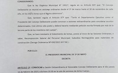 PRIMERA SESIÓN EXTRAORDINARIA HONORABLE CONCEJO DELIBERANTE.