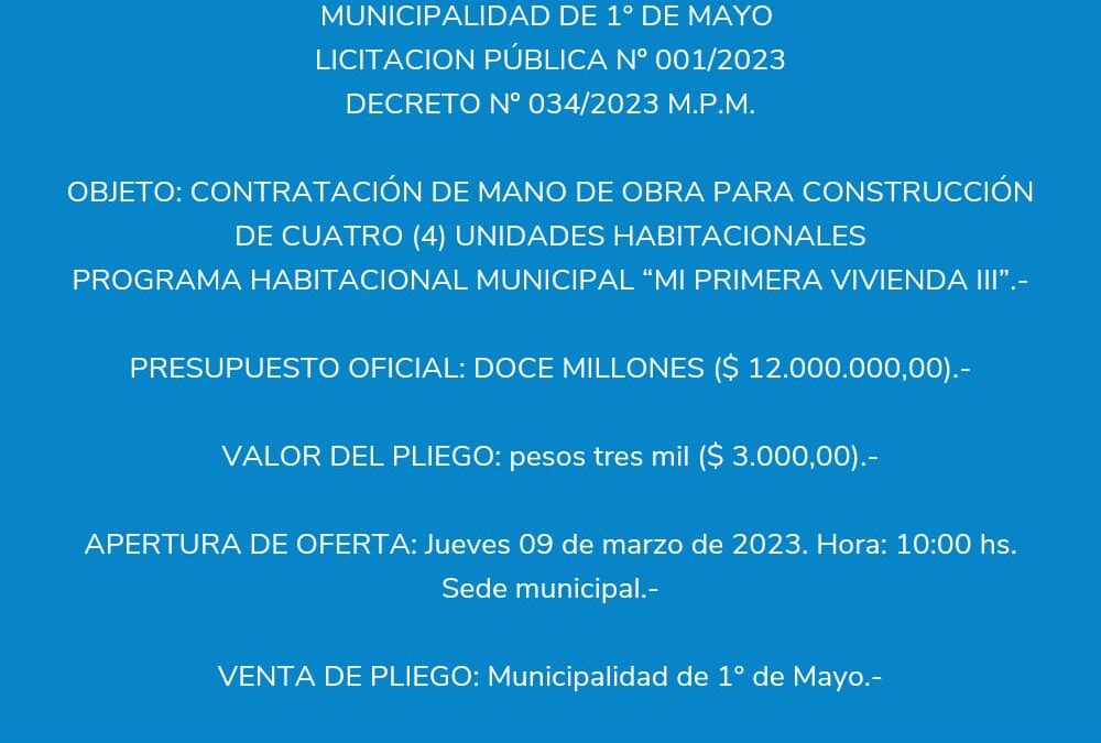 LICITACIÓN PÚBLICA PARA CONSTRUCCIÓN DE UNIDADES HABITACIONALES.