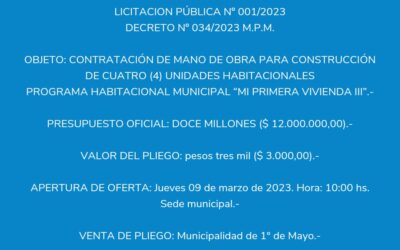 LICITACIÓN PÚBLICA PARA CONSTRUCCIÓN DE UNIDADES HABITACIONALES.