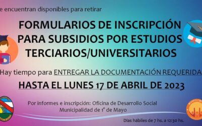 INSCRIPCIÓN PARA SUBSIDIOS POR ESTUDIOS TERCIARIOS/UNIVERSITARIOS.