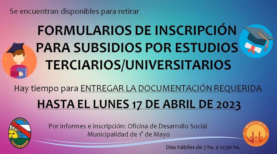 INSCRIPCIÓN PARA SUBSIDIOS POR ESTUDIOS TERCIARIOS/UNIVERSITARIOS.