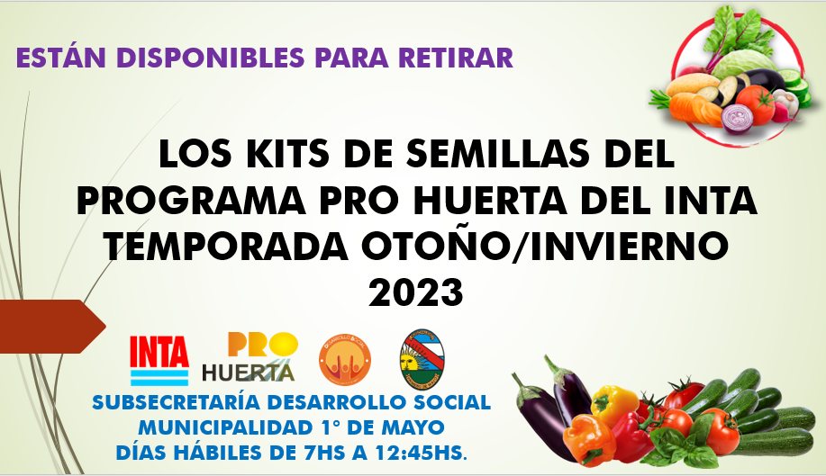 DISPONIBILIDAD DE KITS DE SEMILLAS DEL PROGRAMA PRO HUERTA DEL INTA. TEMPORADA OTOÑO/INVIERNO 2023