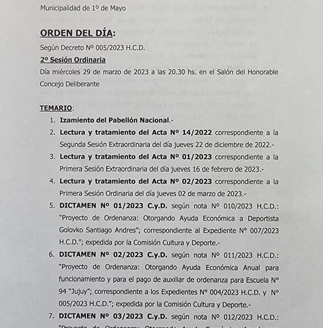 SEGUNDA SESIÓN ORDINARIA DEL HCD