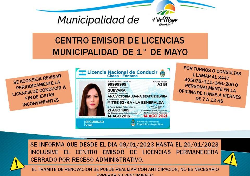 ACONSEJAMOS REVISAR PERIÓDICAMENTE LA LICENCIA DE CONDUCIR