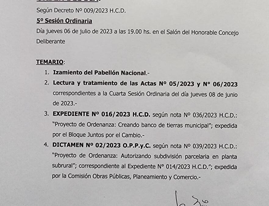 5° SESIÓN ORDINARIA HONORABLE CONCEJO DELIBERANTE