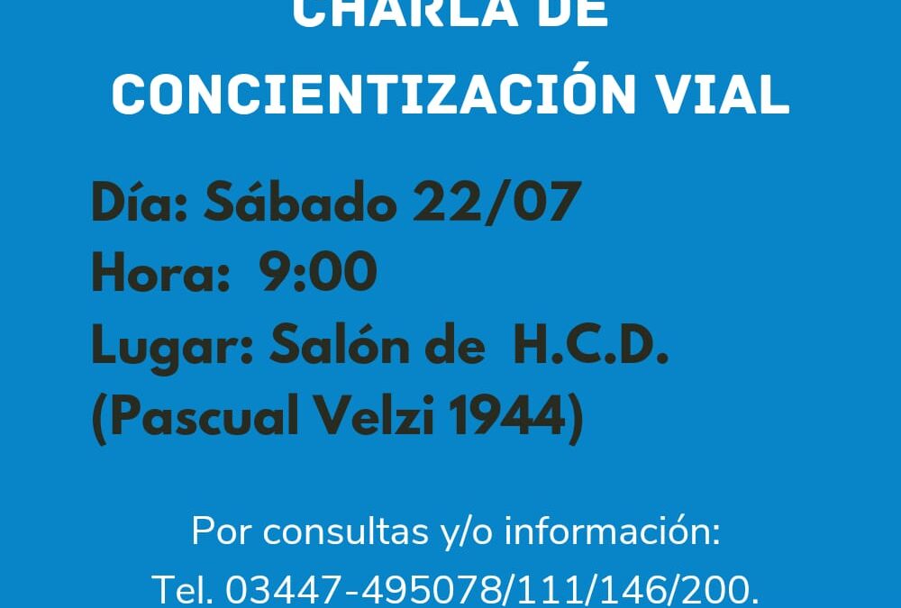 PRÓXIMA CHARLA DE CONCIENTIZACIÓN VIAL